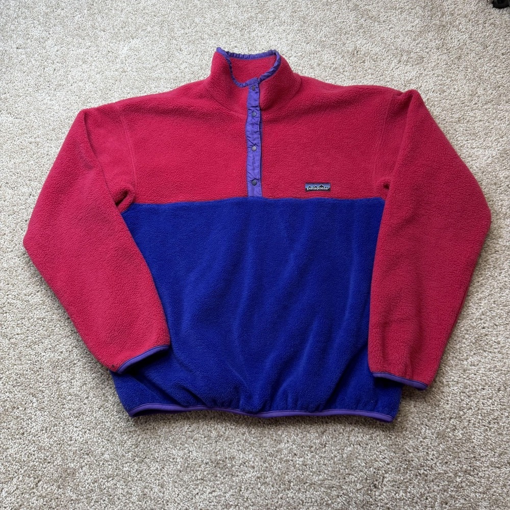 Vintage Patagonia Synchilla Youth 9-10 Women XS Pink Blue Fleece Pullover USA